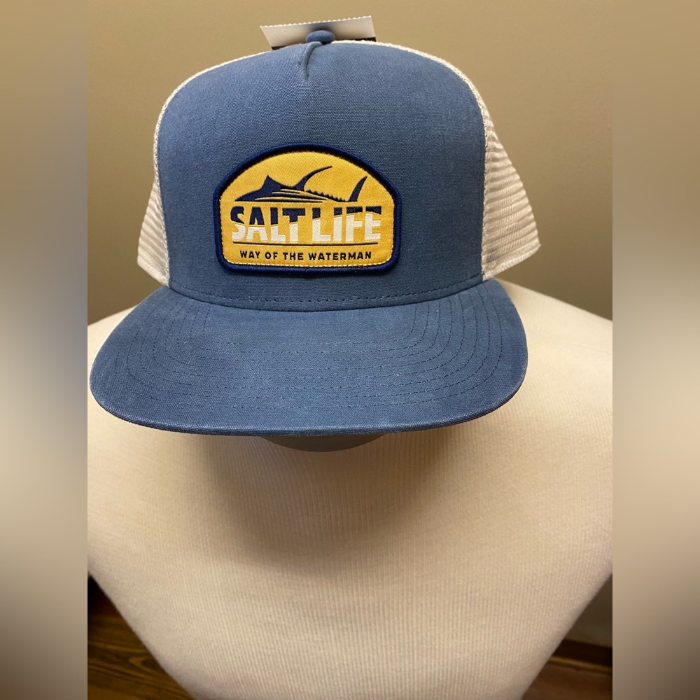 Salt Life Men’s Ways Of The Waterman Steel Blue Yellow SnapBack  Hat NWT